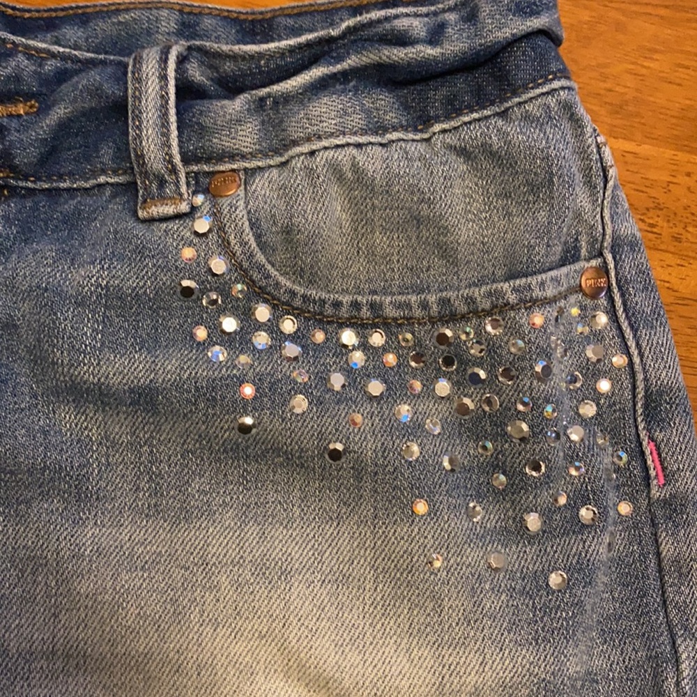 PINK Victoria’s Secret | Raw Hem Rhinestone Shorts 4 EUC Jean - Picture 5 of 12
